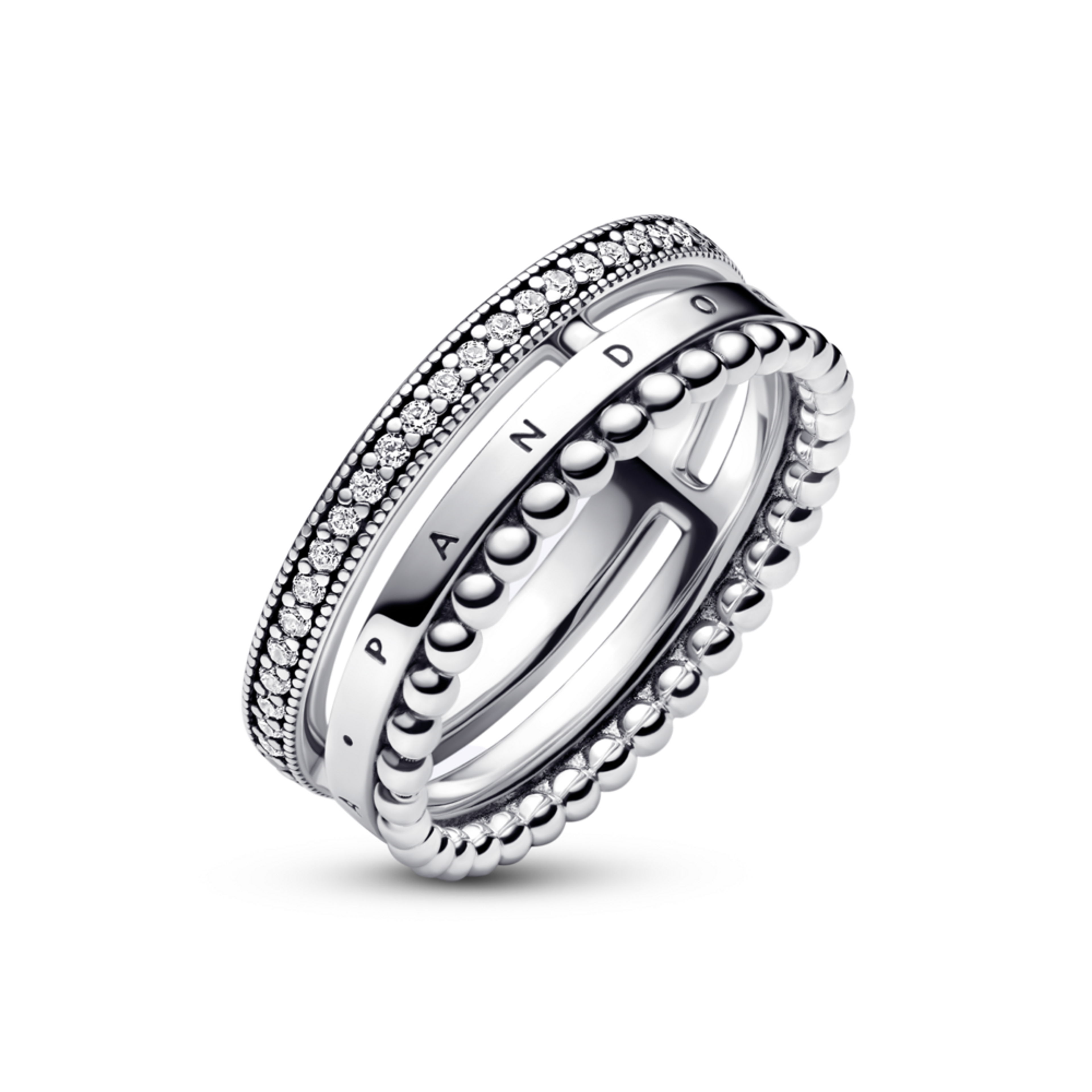 PANDORA prsten Signature a logo, pavé a kuličky - galerie #2