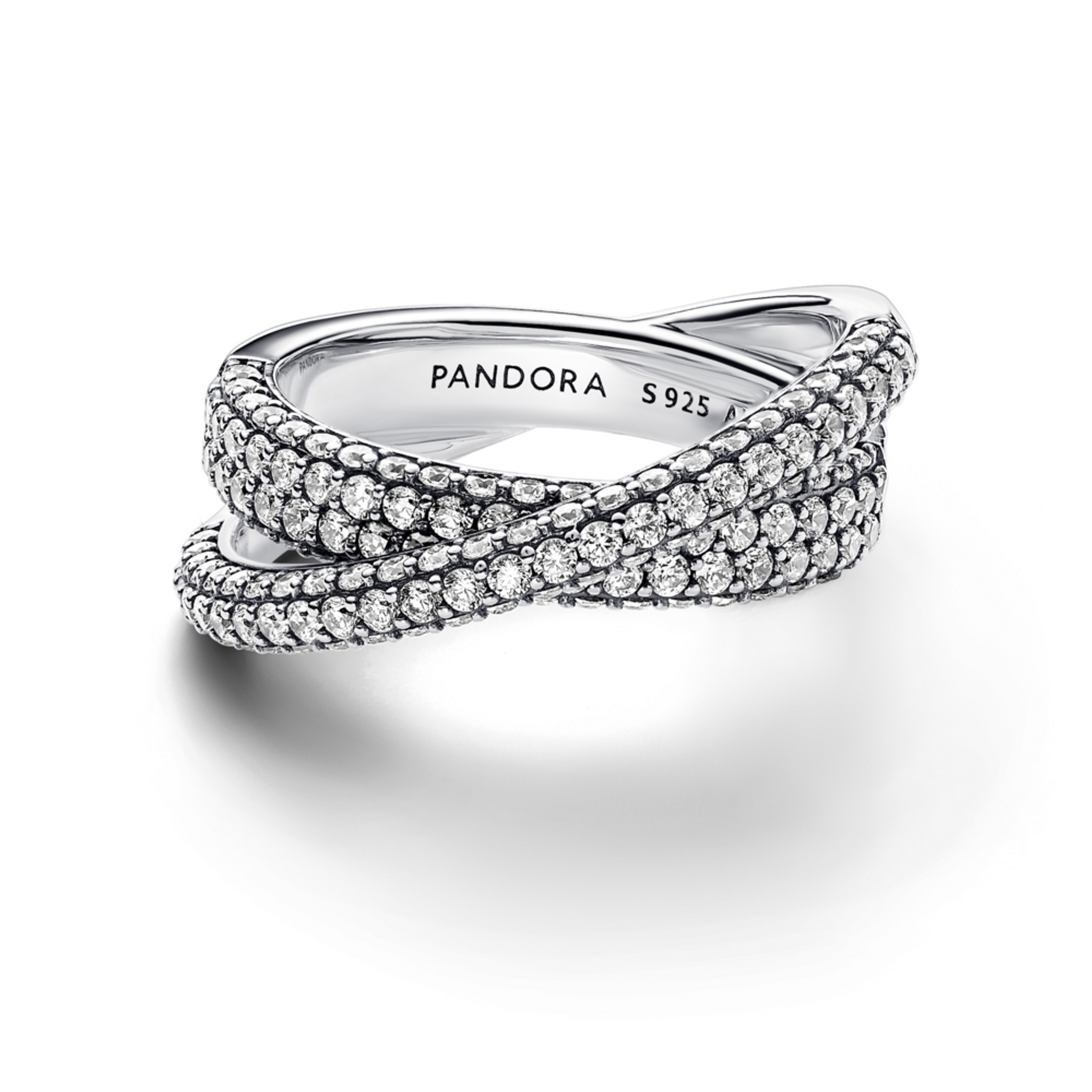 PANDORA prsten Dva překřížené kroužky s pavé - galerie #2