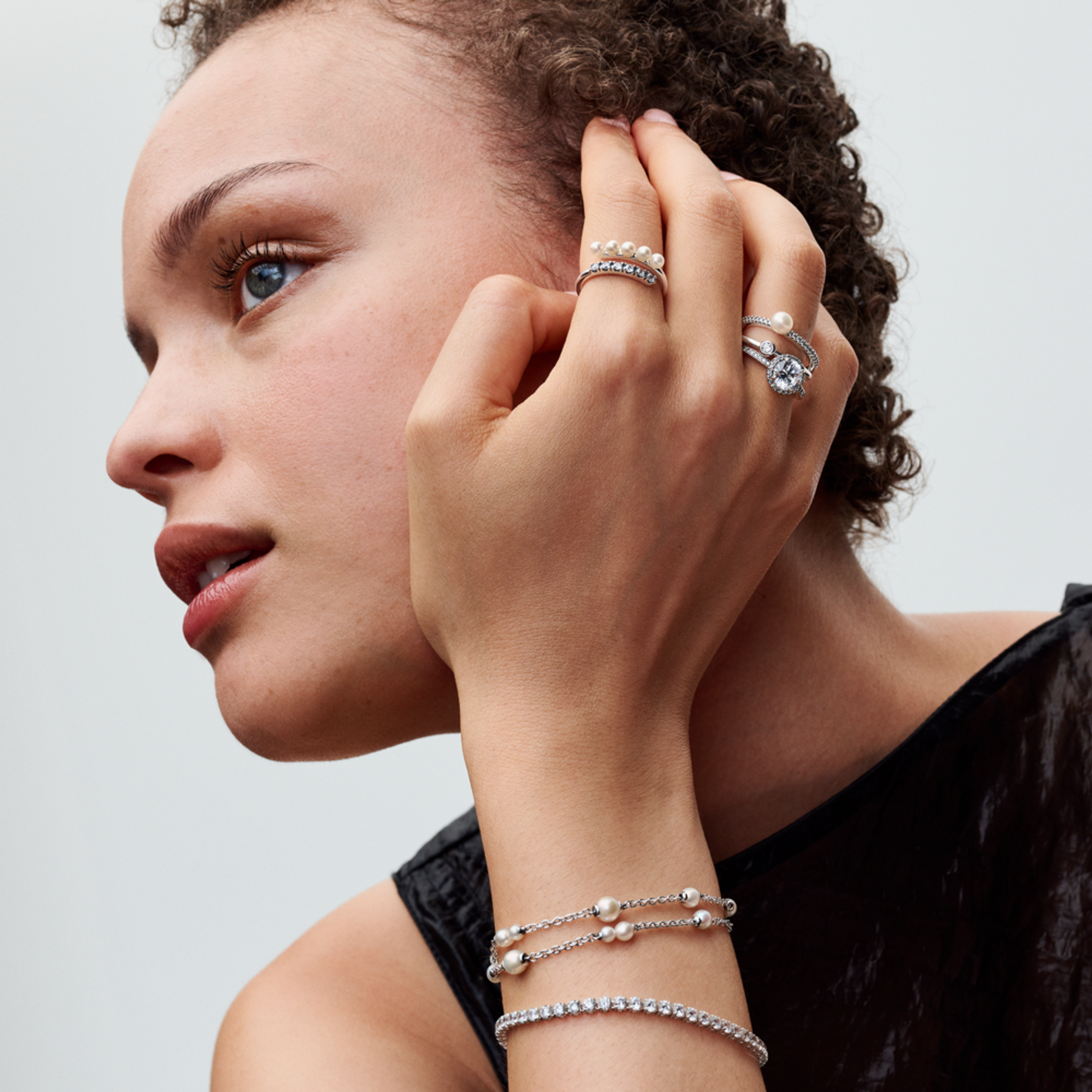 PANDORA Prsten se dvěma kroužky a upravená sladkovodní kultivovaná perla - galerie #2