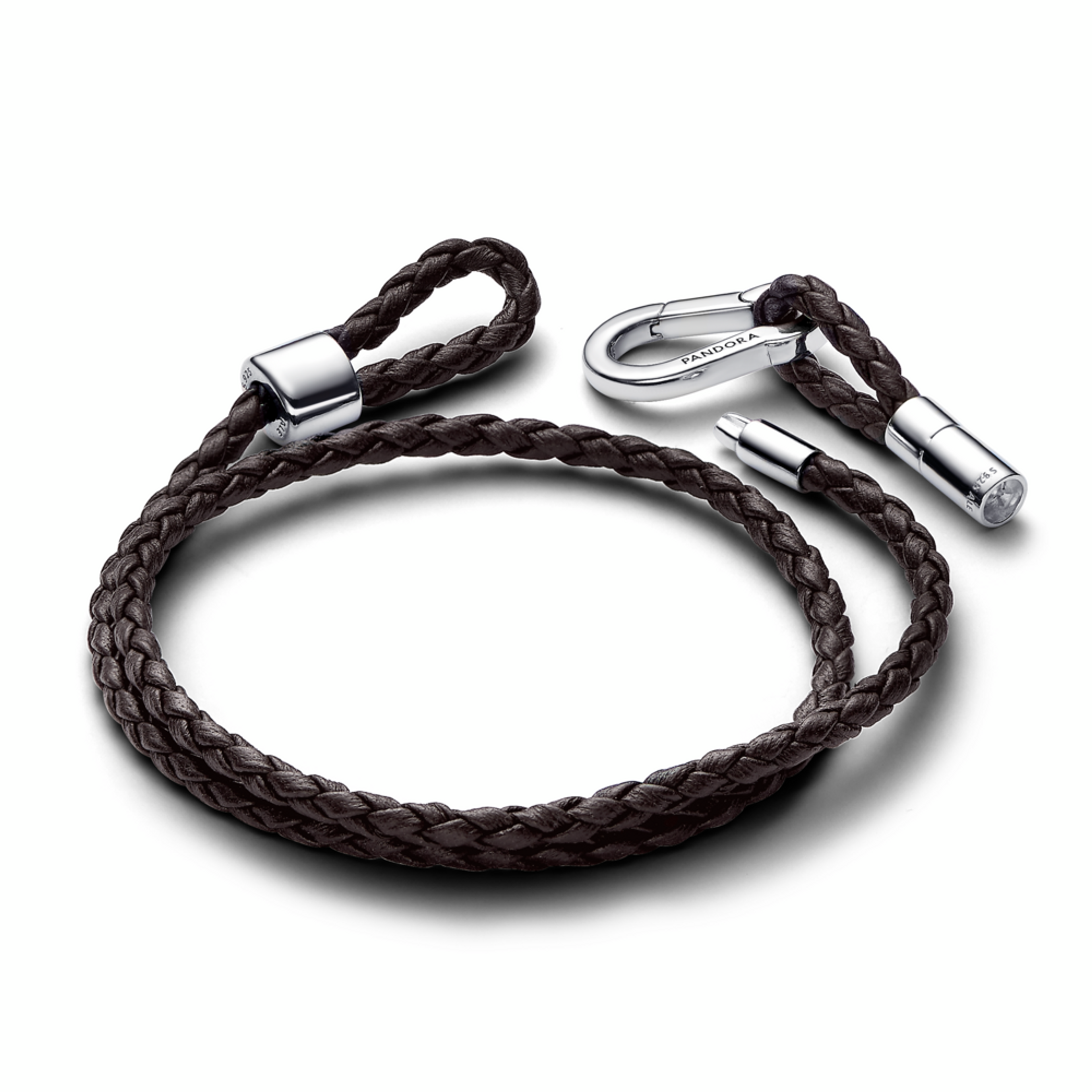 PANDORA Moments proplétaný hnědý kožený náramek s karabinovou sponou 38cm stahovací - galerie #1