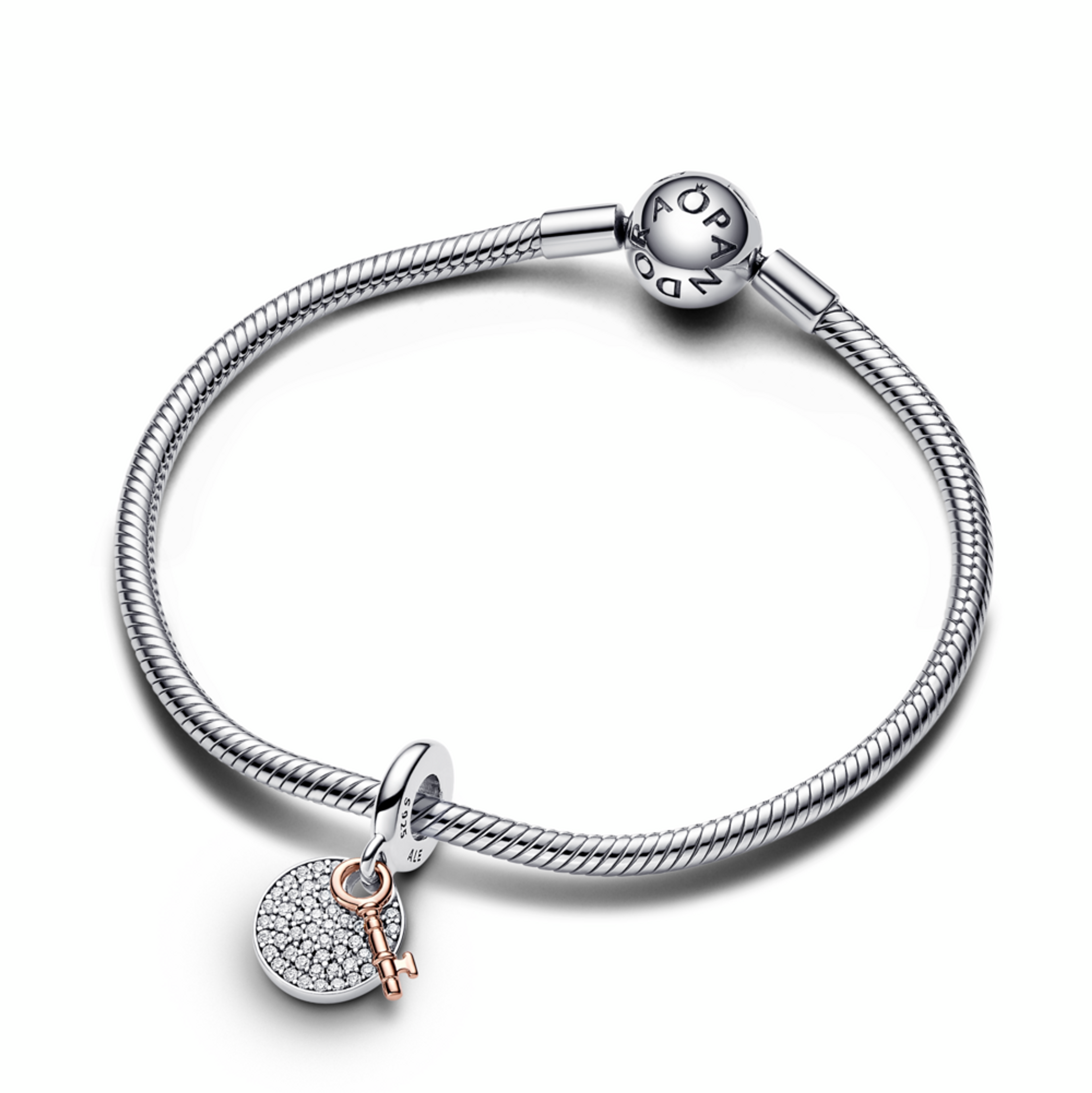 Key sterling silver and 14k rose gold-plated double dangle with clear cubic zirconia - galerie #2