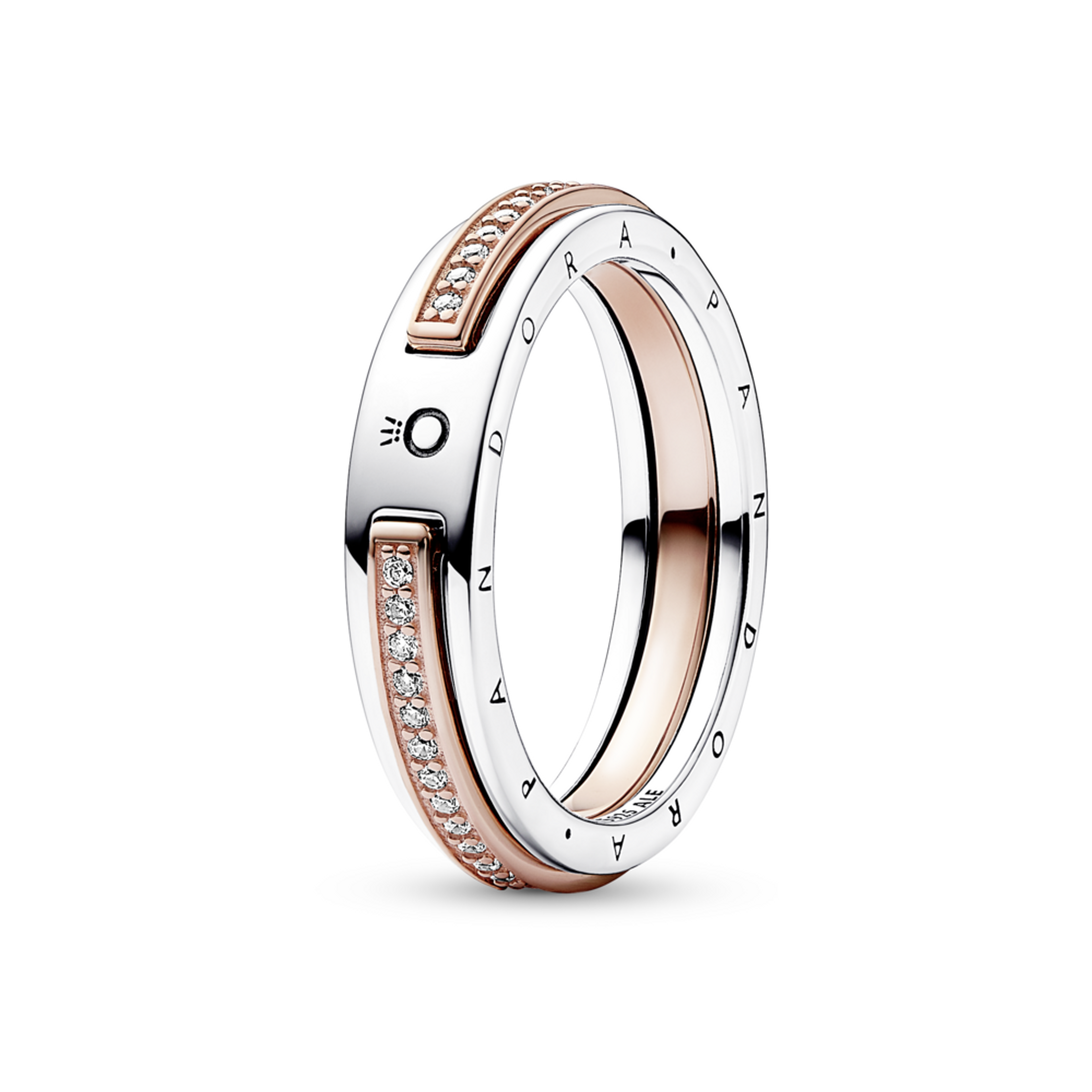 PANDORA Signature dvoubarevný prsten Logo a pavé 54