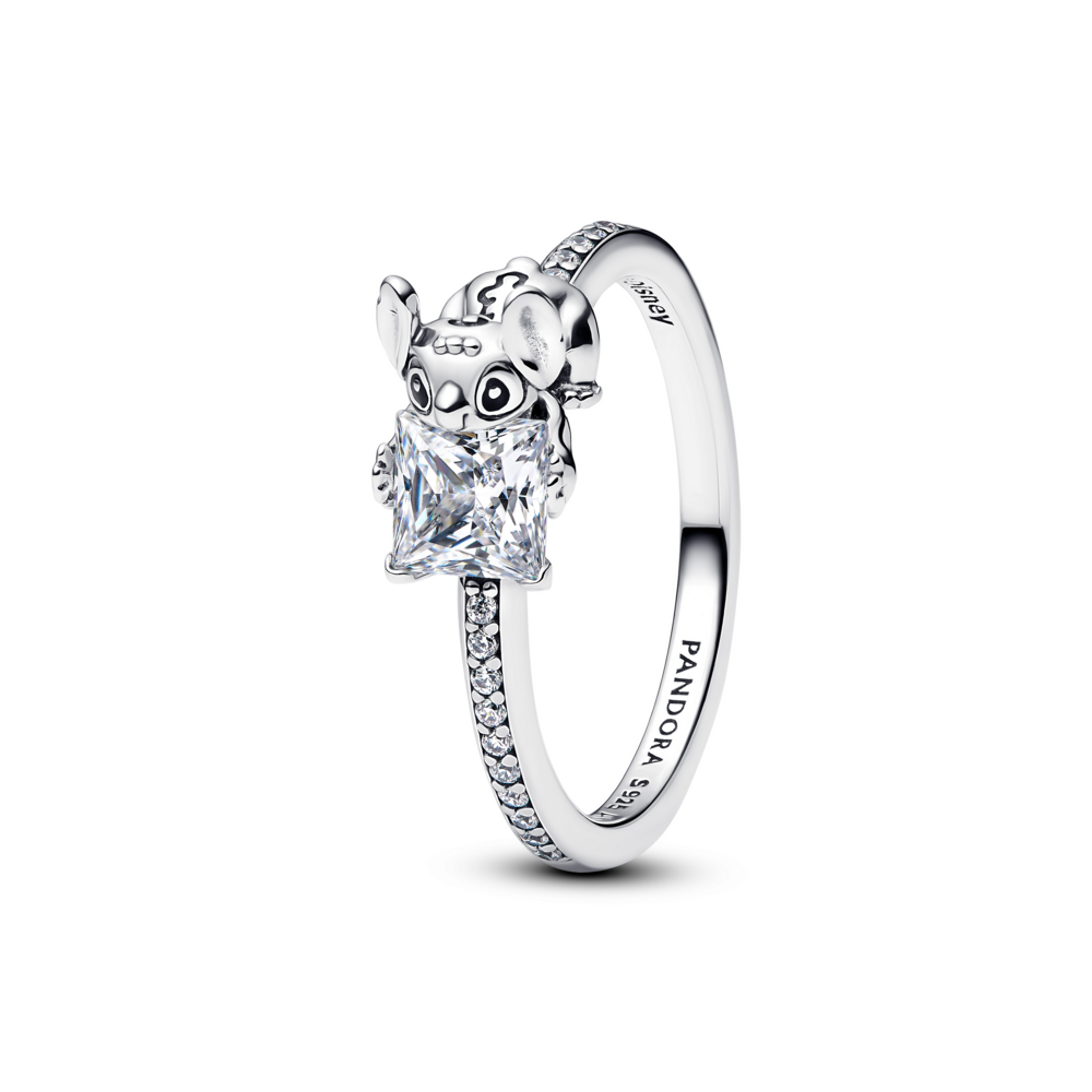 Disney Stitch sterling silver ring with clear cubic zirconia and black enamel