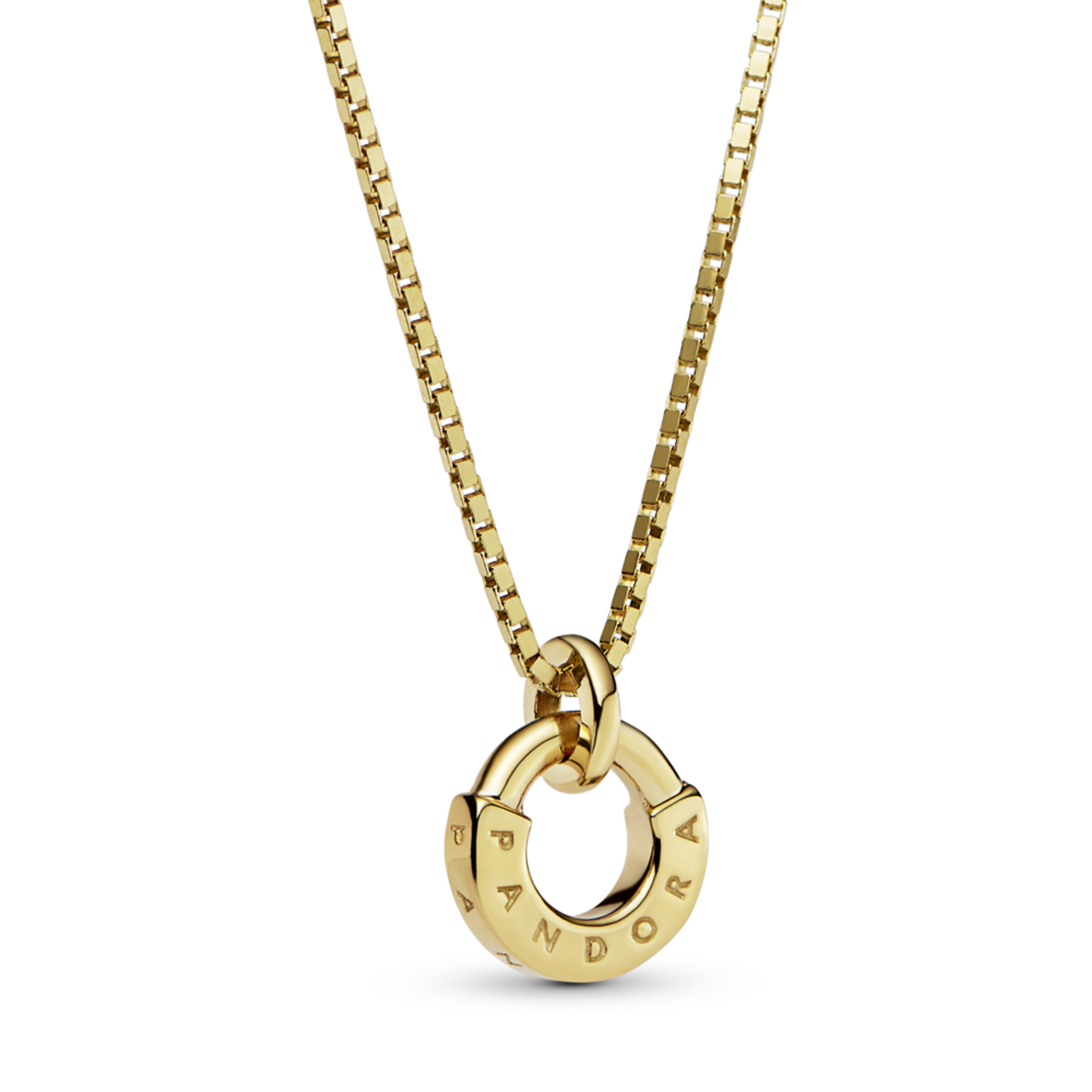 PANDORA krátký zlatý náhrdelník Signature s I-D