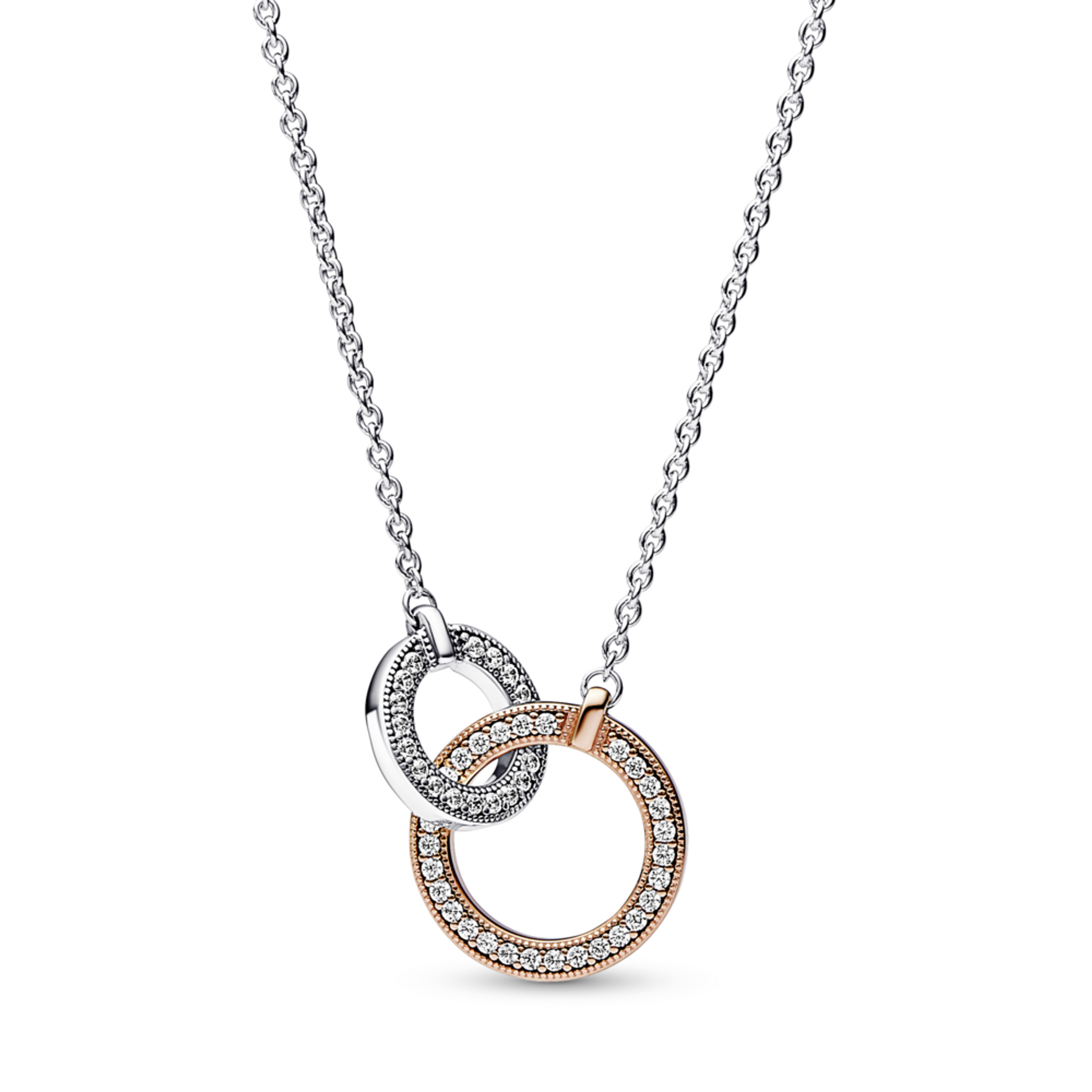 PANDORA Signature dvoubarevný náhrdelník Propletené kroužky