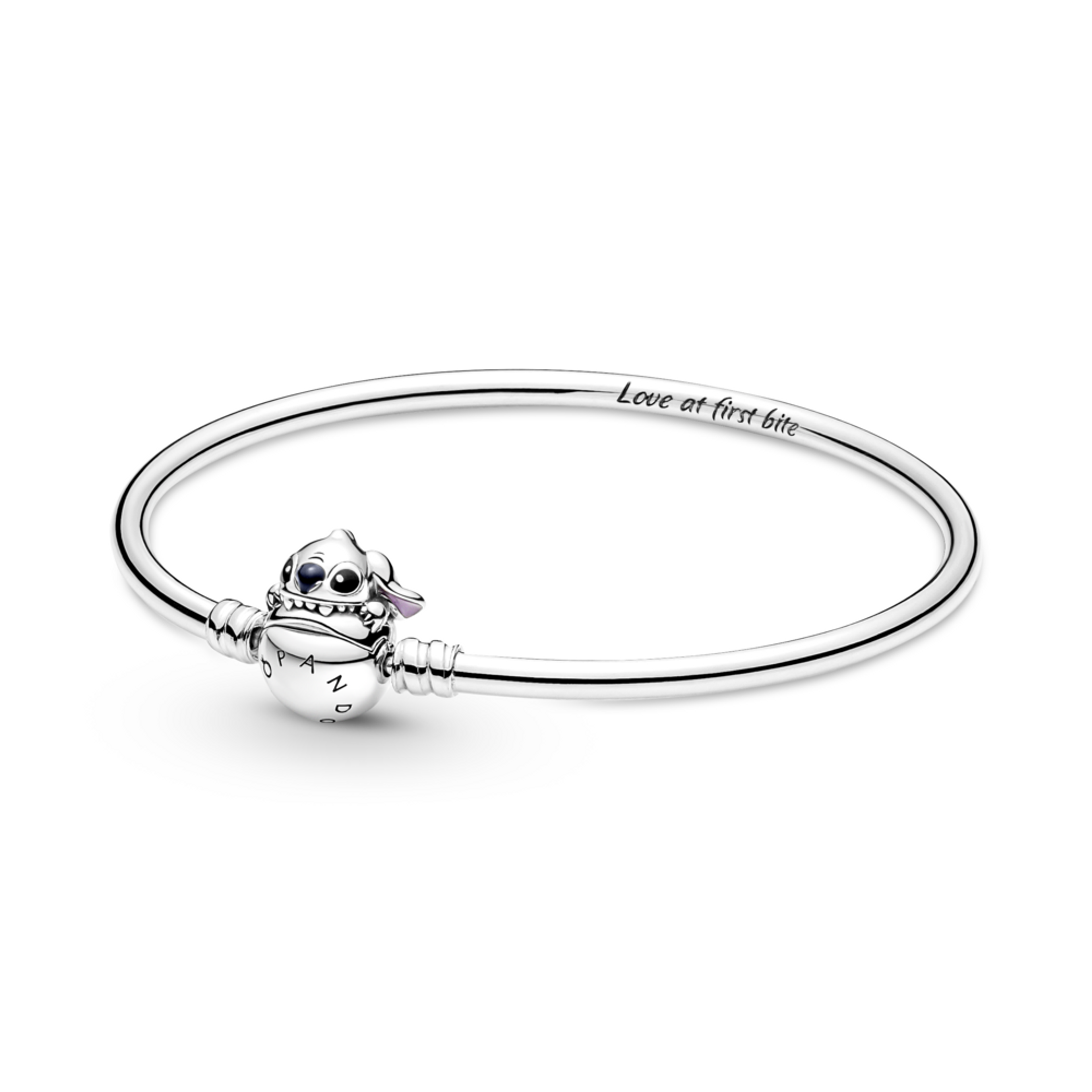 PANDORA Disney Moments pevný náramek Stitch kousající do spony náramku