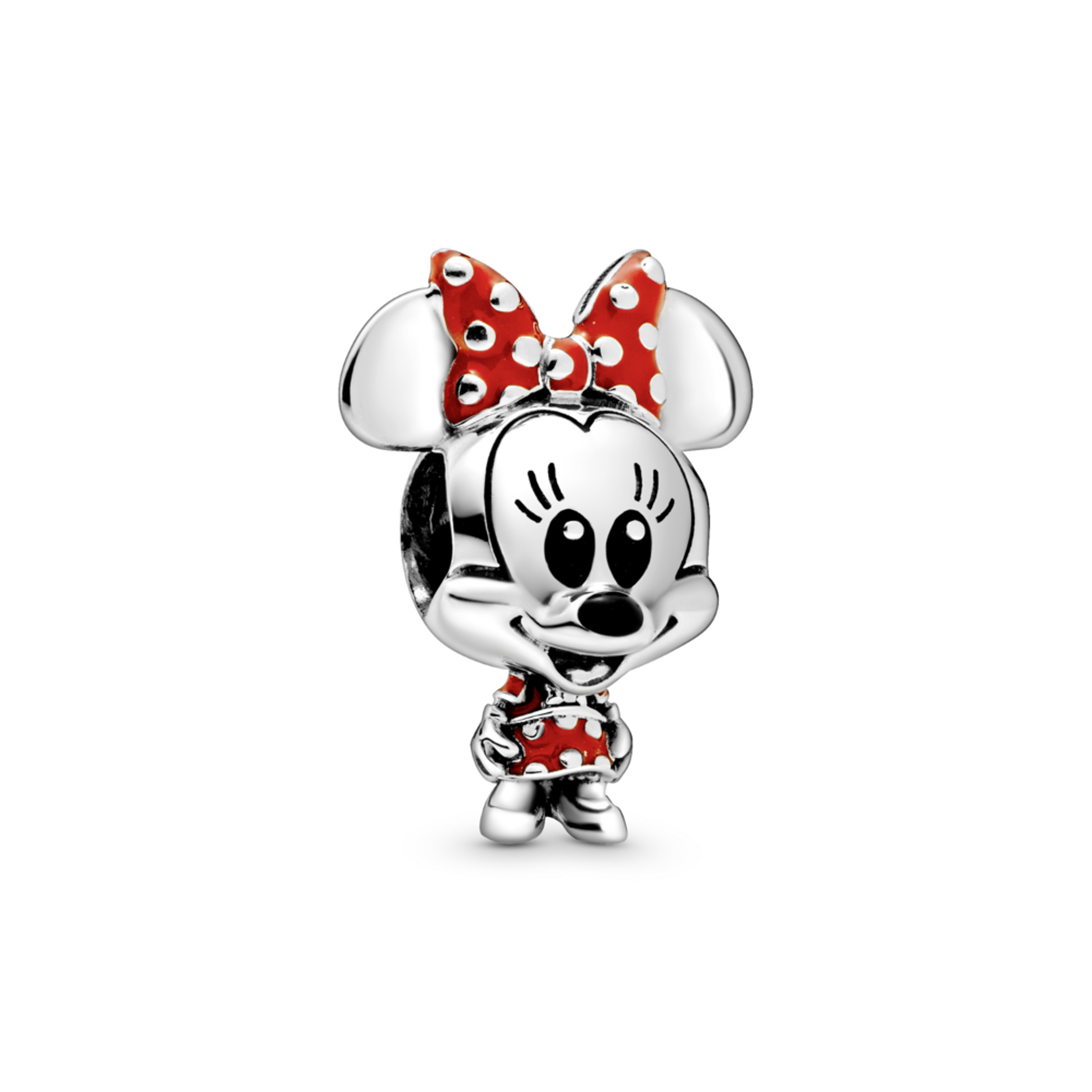 PANDORA Disney přívěsek Myška Minnie s puntíkovanými šaty a mašlí