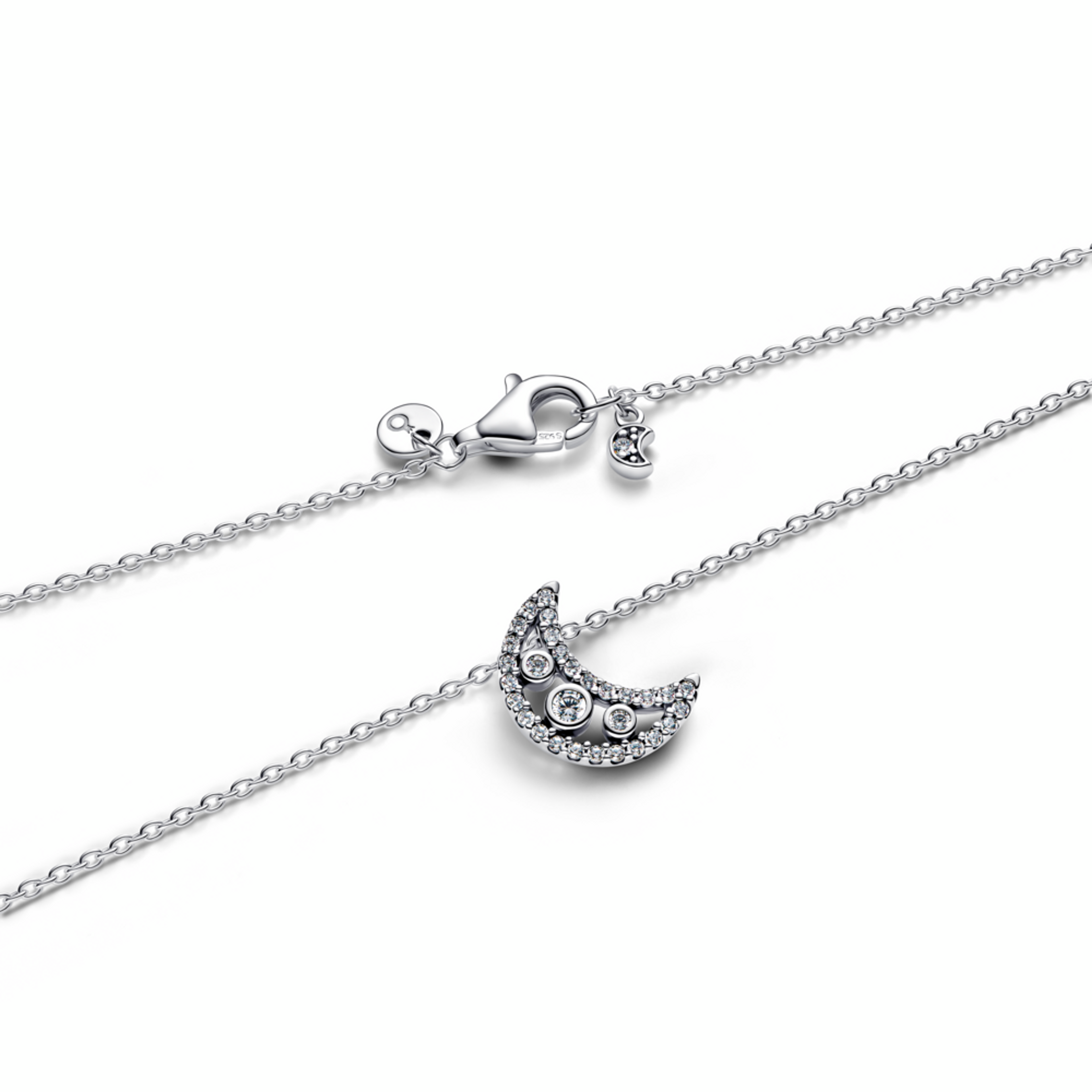 Moon sterling silver pendant necklace with clear cubic zirconia - galerie #2