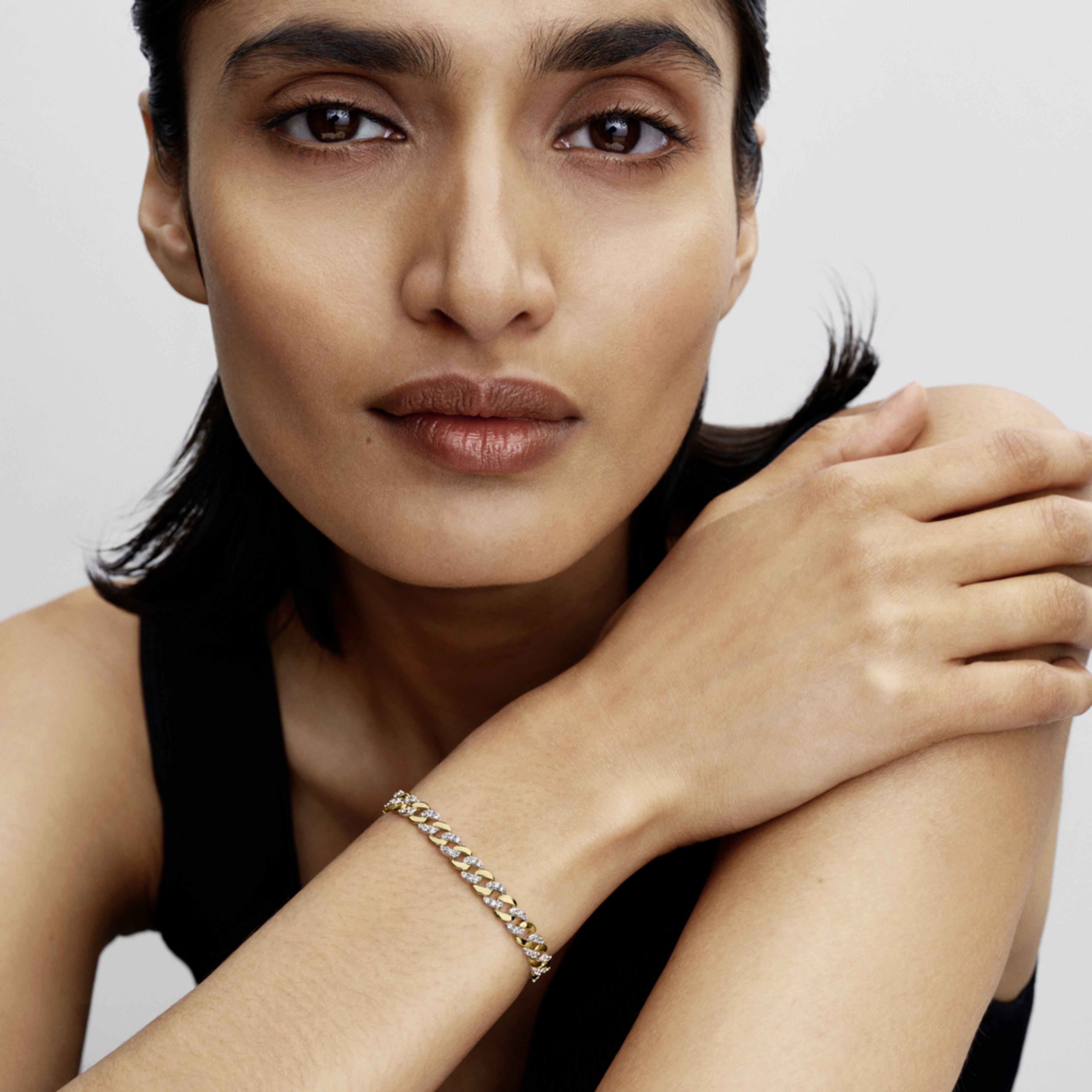 PANDORA Náramek Dvoubarevný kubánský řetízek s pavé - galerie #2