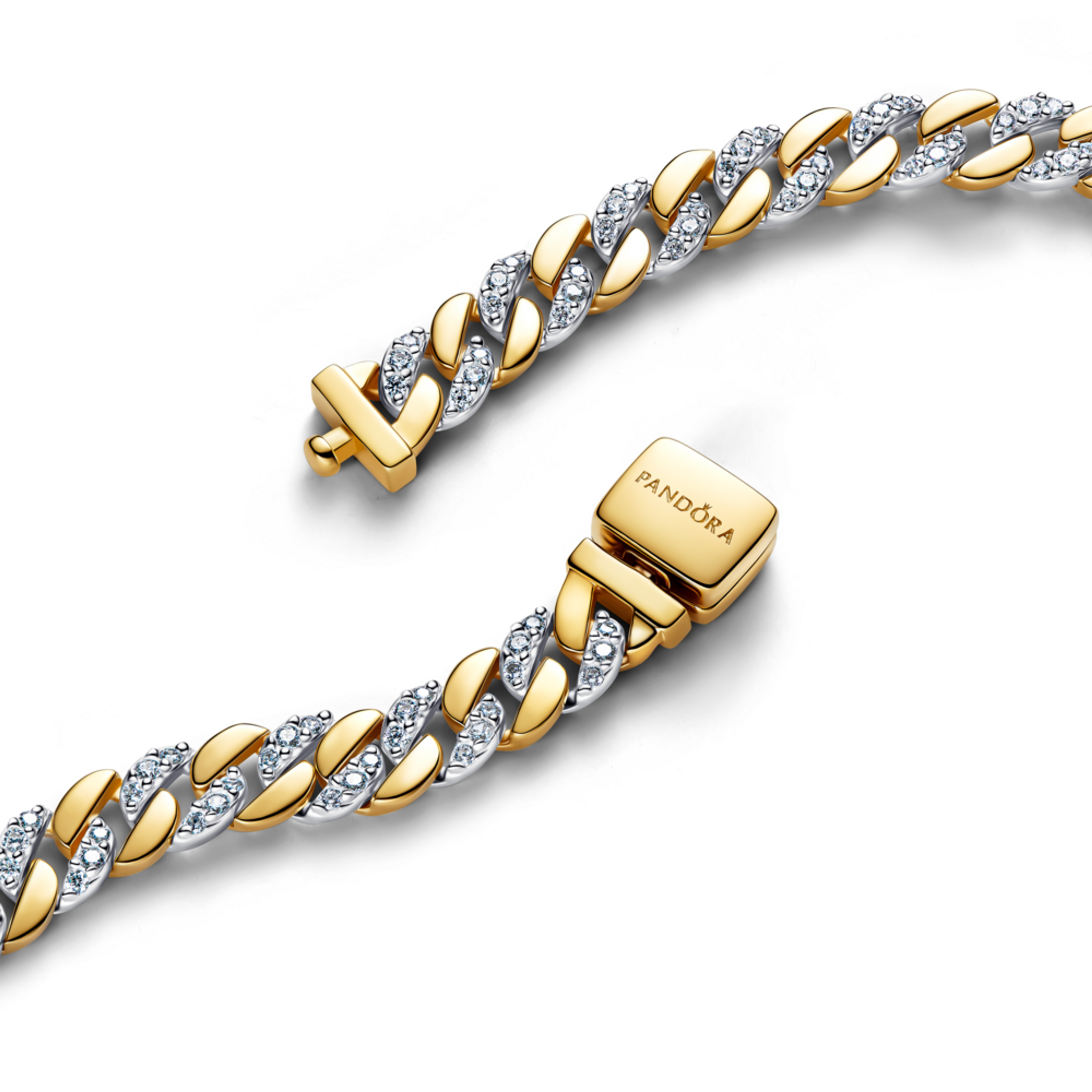 PANDORA Náramek Dvoubarevný kubánský řetízek s pavé - galerie #1