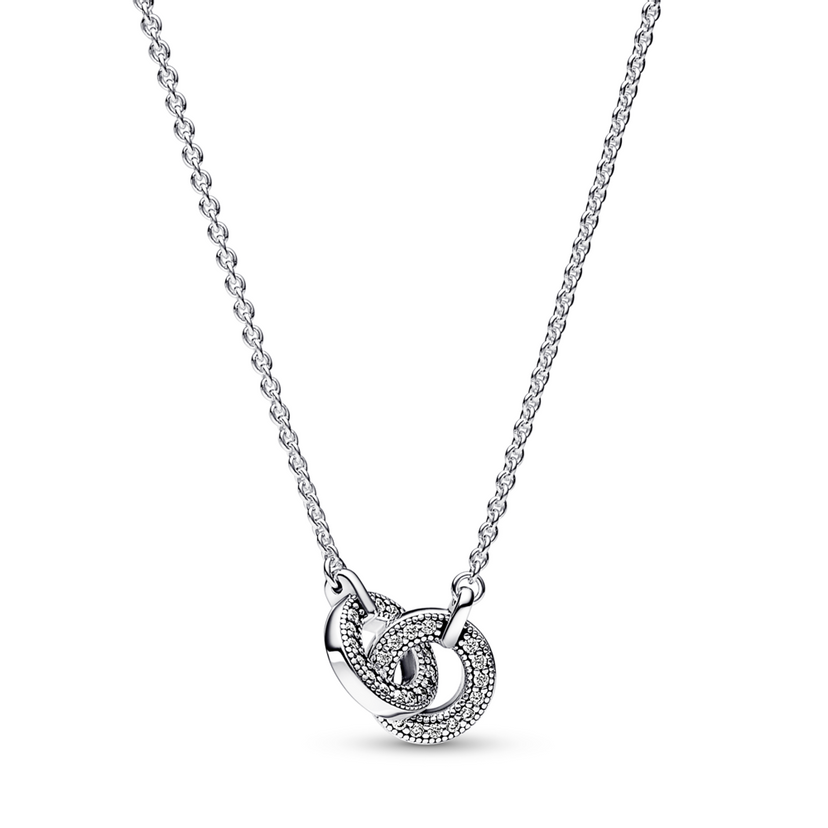 PANDORA náhrdelník s přívěskem Pandora Signature Propletená pavé