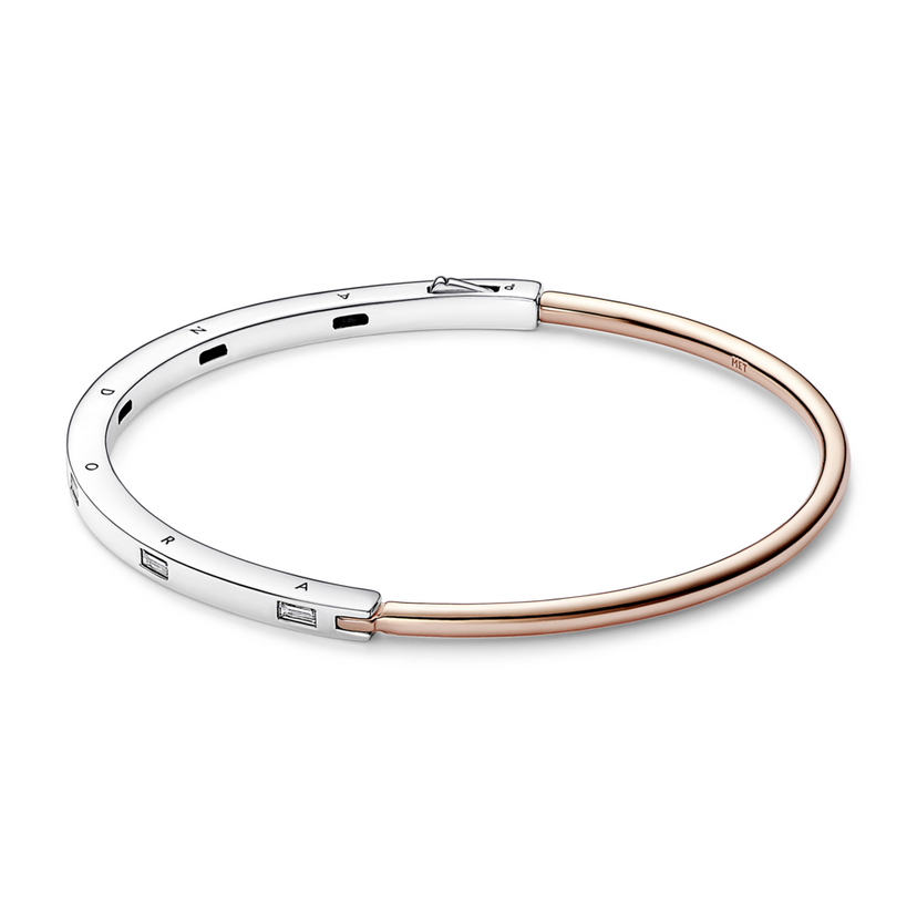 PANDORA dvoubarevný pevný náramek Signature kameny s I-D