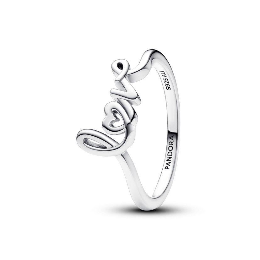 PANDORA prsten Ručně psané slovo Love