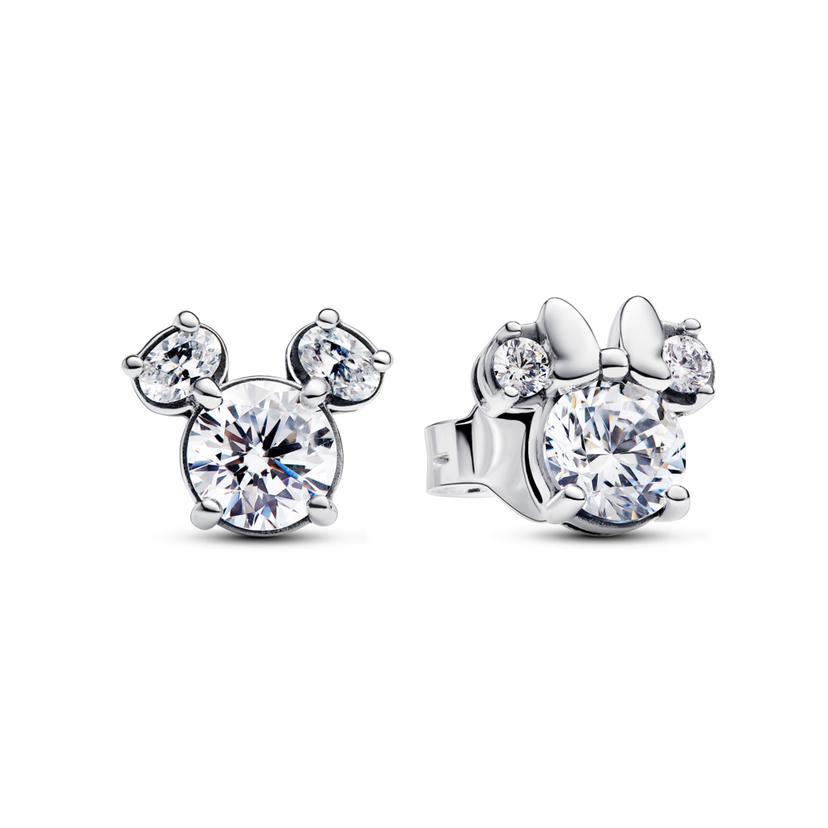PANDORA Třpytivé peckové náušnice Disney Mickey Mouse  a Minnie Mouse