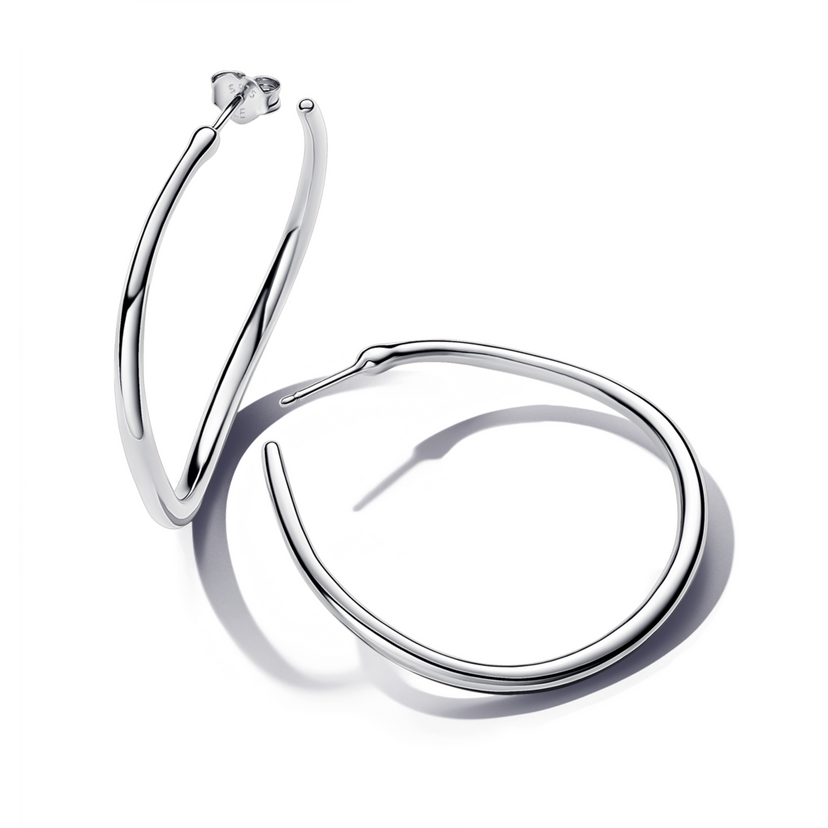 PANDORA Stříbrné Otevřené kruhové náušnice s organickým tvarem 42 mm