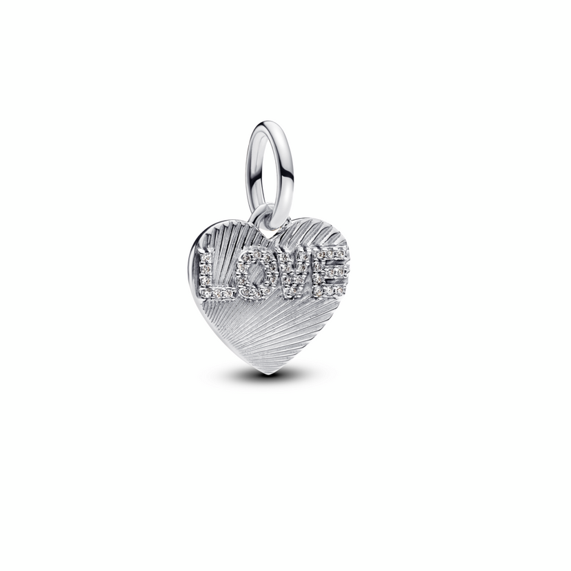 PANDORA visací přívěsek Srdce s nápisem Love určené ke gravírování