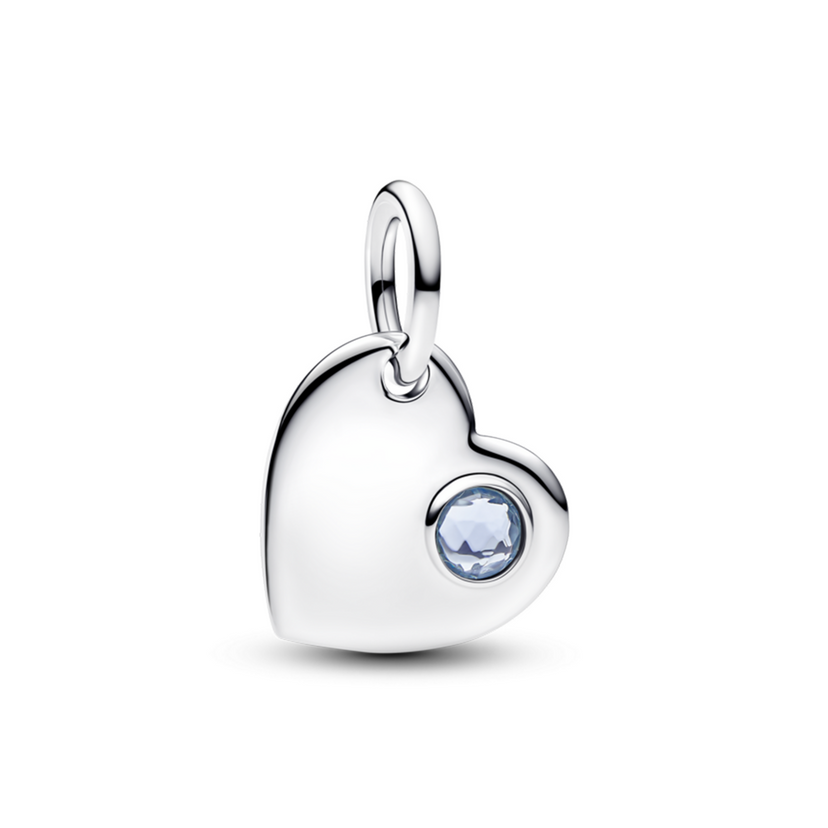 PANDORA Visací přívěsek Srdce s akvamarínovým kamenem, ke gravírování