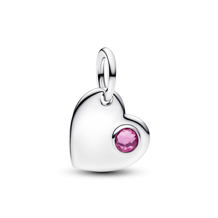 PANDORA Visací přívěsek Srdce s růžovým kamenem, ke gravírování