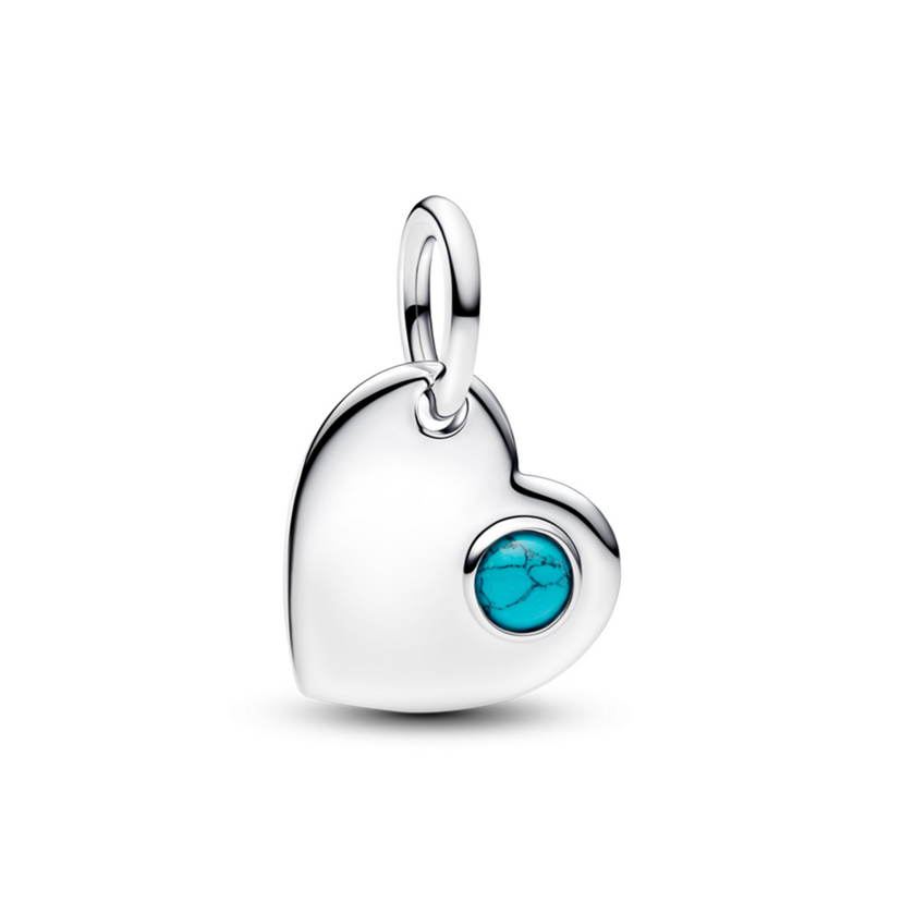 PANDORA Visací přívěsek Srdce s tyrkysovým kamenem, ke gravírování