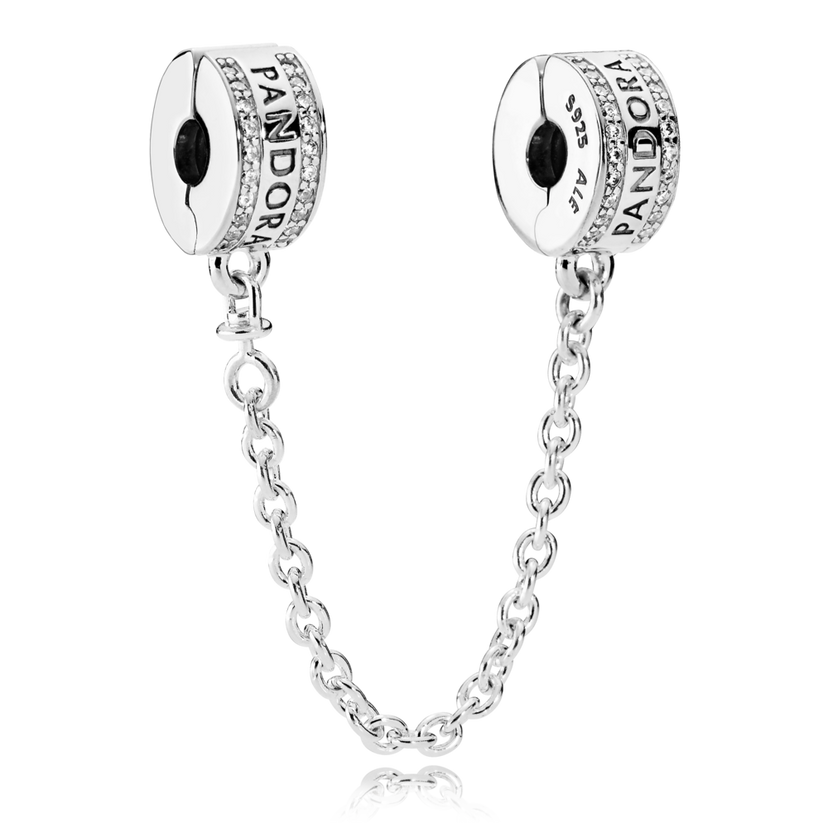 PANDORA bezpečnostní řetízek klipový se silikonem a logem PANDORA